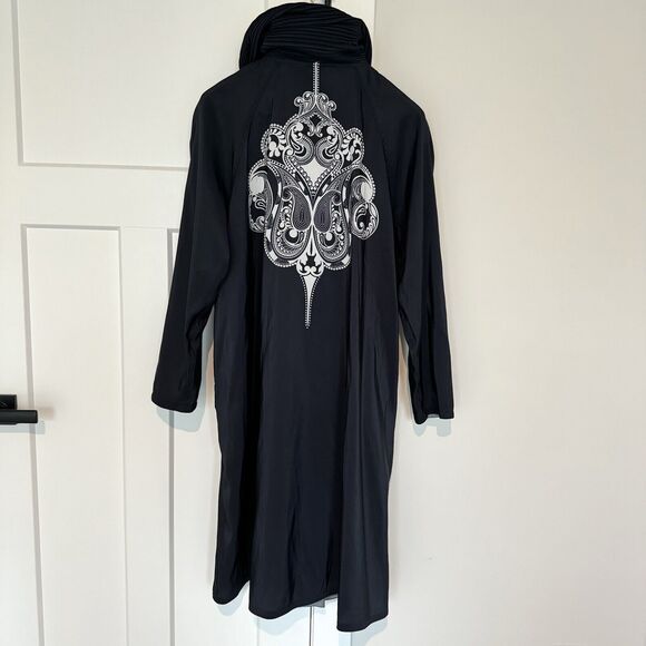 Mycra Pac Now Reversible Black Steel Blue Pleated Shawl Hood Rain Coat OP Jacket